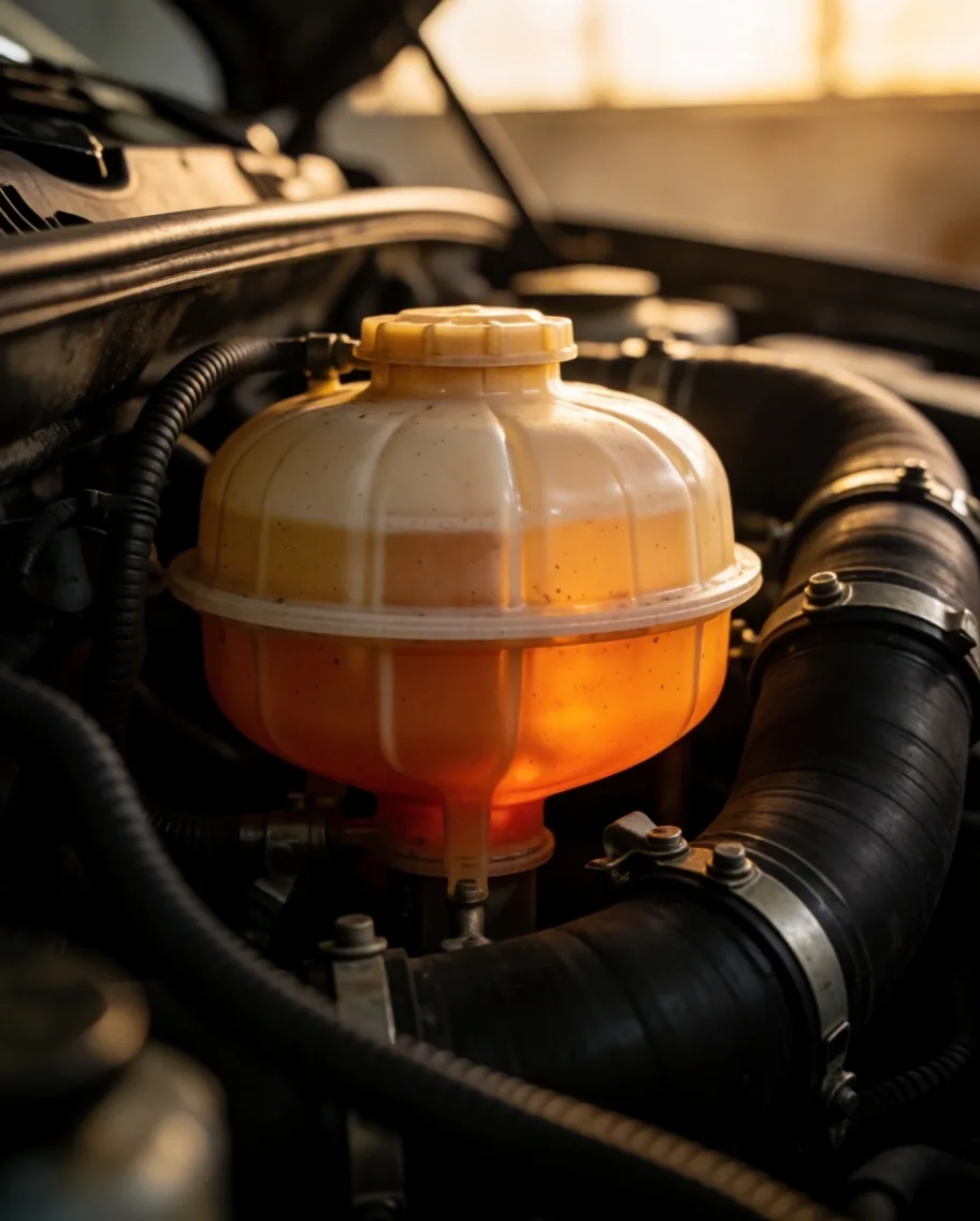 Depósito de refrigerante y radiador del motor en el compartimento del vehículo