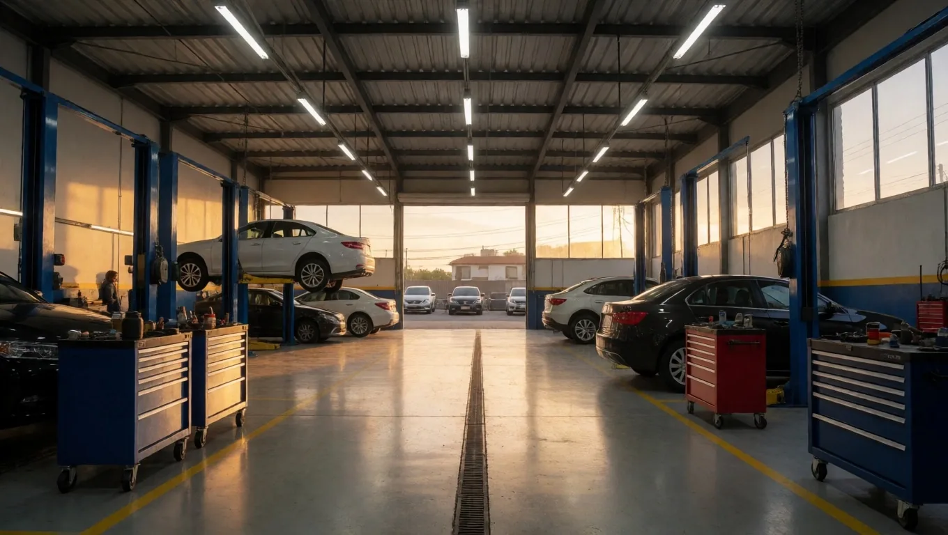 Taller mecánico de Quito Auto Pro con vehículo sobre elevador